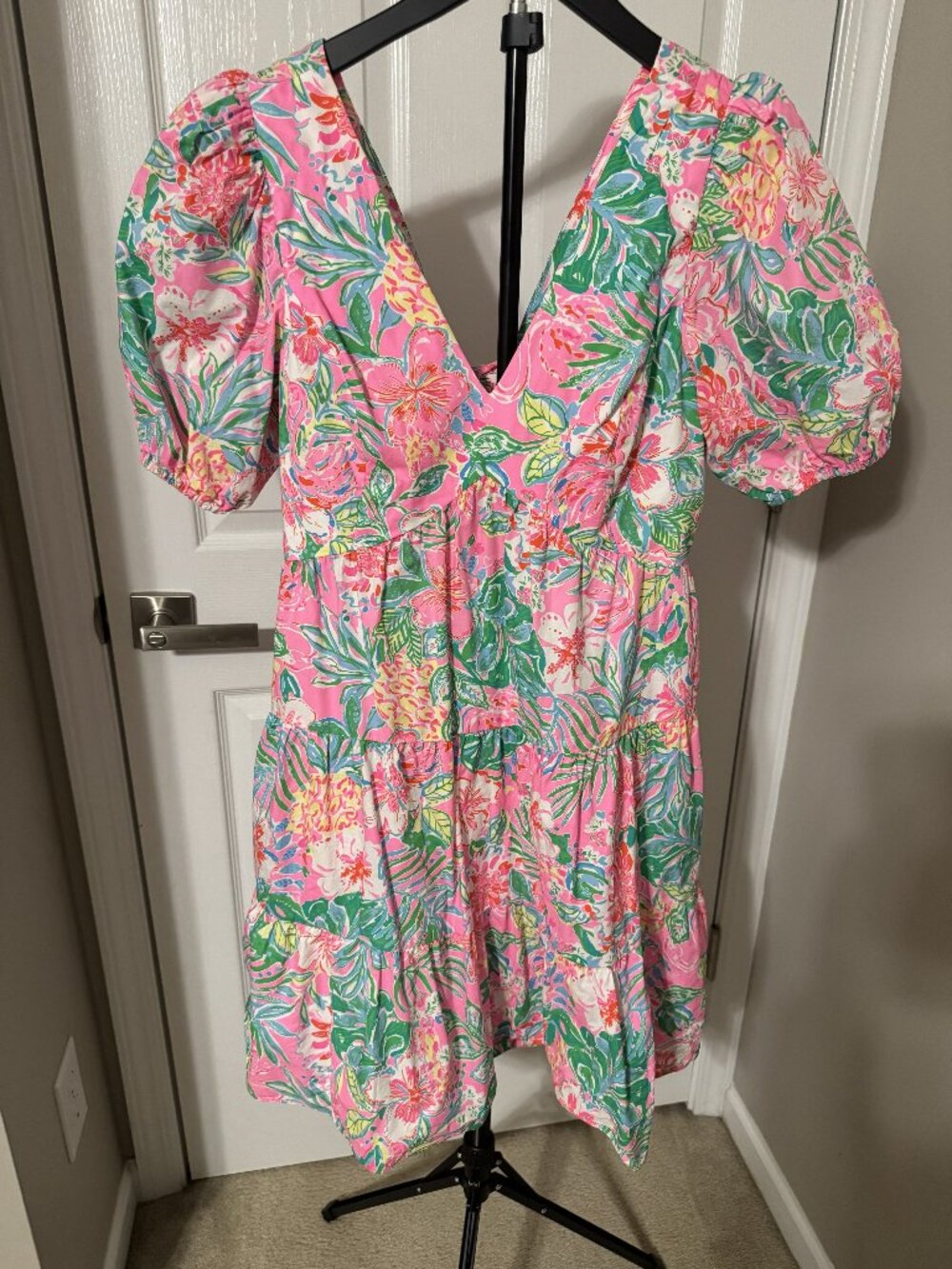 Lilly Pulitzer Nalani Short Sleeve Cotton Dress puff sleeves Journey to the Jung